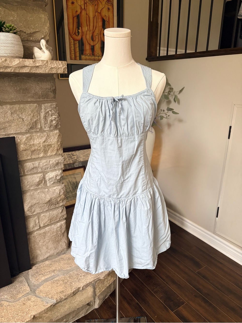 Sunday Best by Aritzia Light Blue Cotton Drop Waist Mini Dress Size L